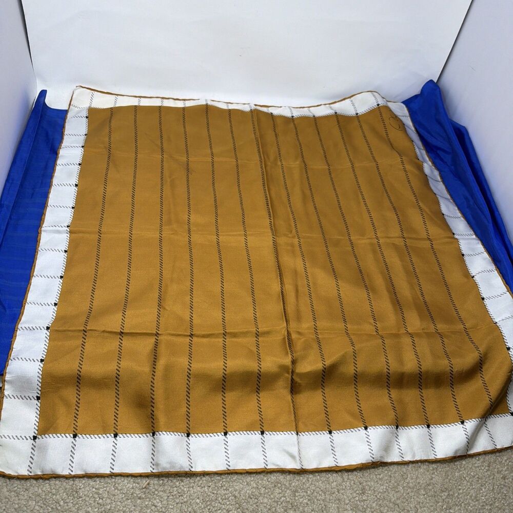 Vintage Anne Fogarty Silk Scarf Brown White Squares 27”X 26.5”